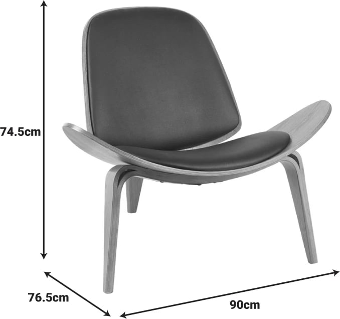 Fotelje Vilma, lëkurë sintetike e zezë, dru i arrës, 90x76.5x74.5cm