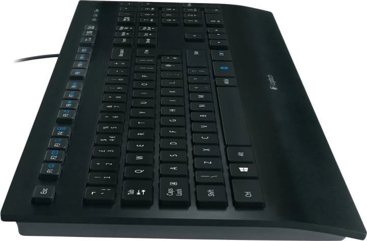 Tastierë, Logitech K280e (920-008669), USB me kabllo, layout DE, me mbështetje për kyç, e zezë