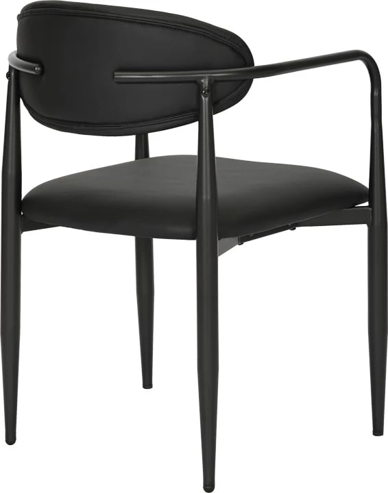 Karrige me krahë Kalone, lëkurë sintetike e zezë, këmbë metalike, 56x55x78cm