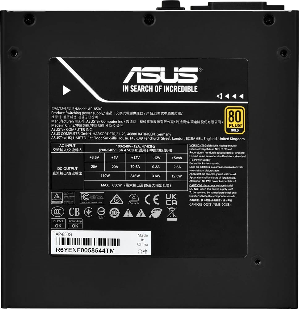 Burim energjie Asus Prime, 850W, i bardhë 