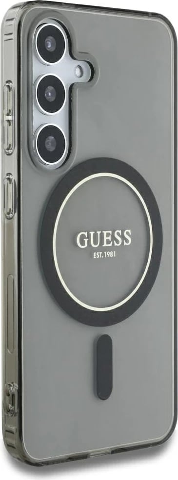 Mbështjellës Guess Glitter Circle Classic Logo MagSafe për Samsung Galaxy S25, zi Mbështjellës Guess Glitter Circle Classic Logo MagSafe për Samsung Galaxy S25, zi
