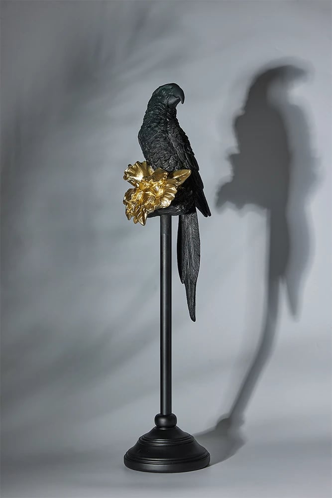 Dekor papagall, ngjyrë e zezë dhe ari, 15x18x64cm