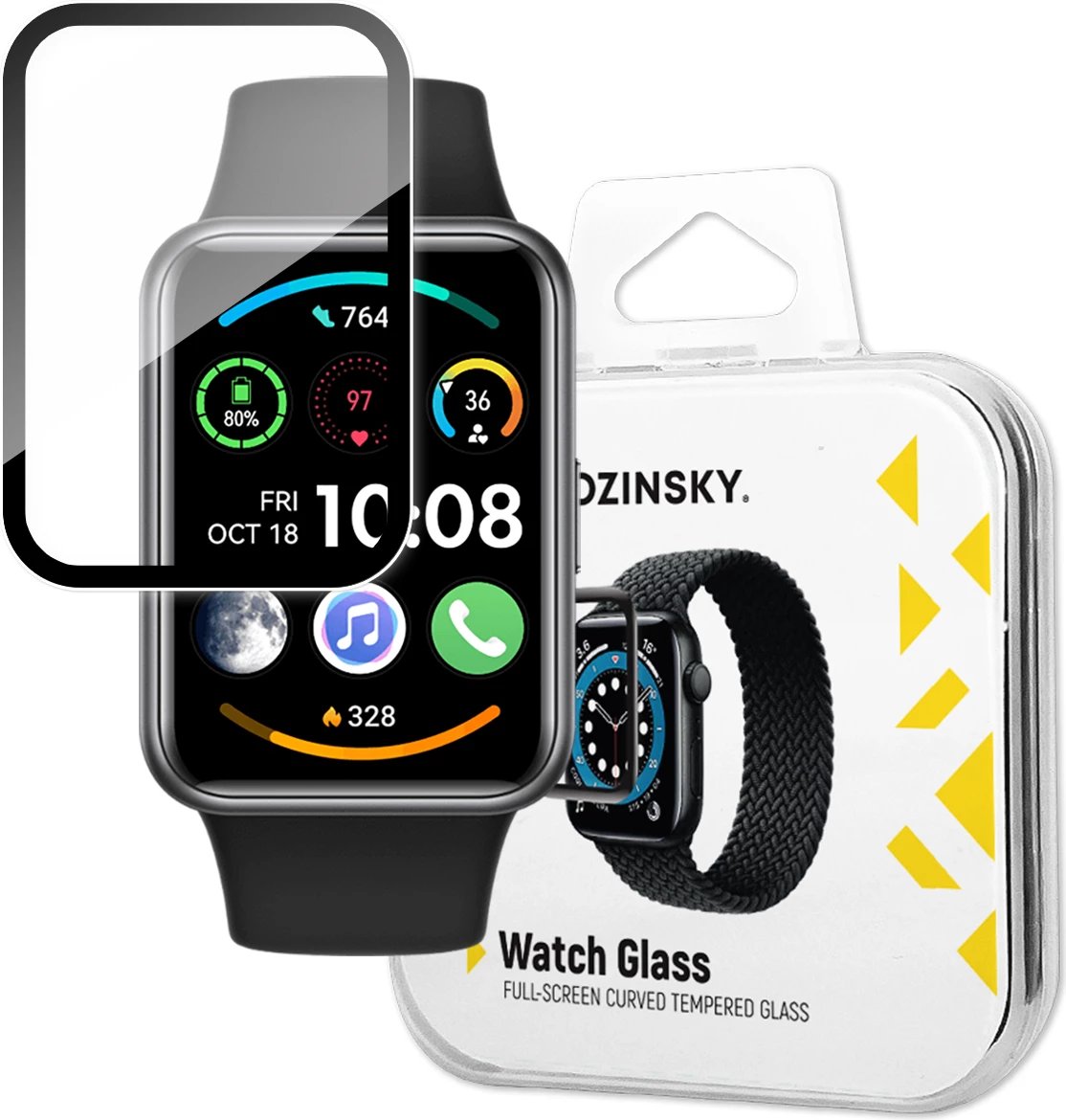 Xham i temperuar Wozinsky Full Glue për Huawei Watch Fit 2, me kornizë të zezë