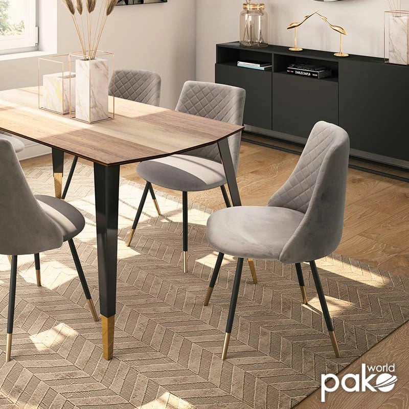 Karrige Giselle kadife ngjyrë hiri këmbë zezë-arta