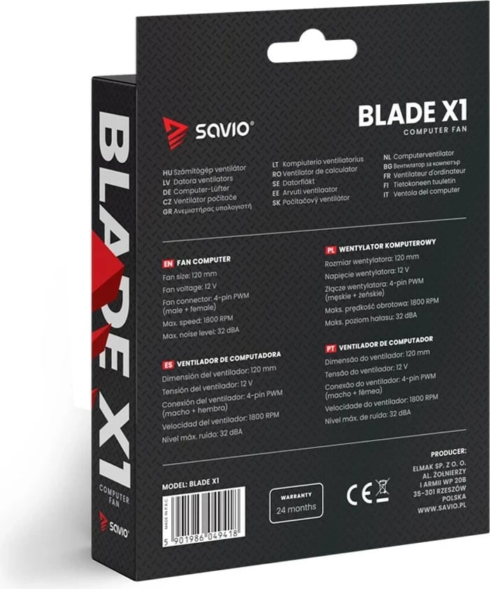 Ventilator kase kompjuteri SAVIO BLADE, 120mm, 4-PIN PWM, i zi