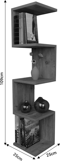 Raft muri zigzag, ngjyrë lisi-antracit, 25x25x109cm