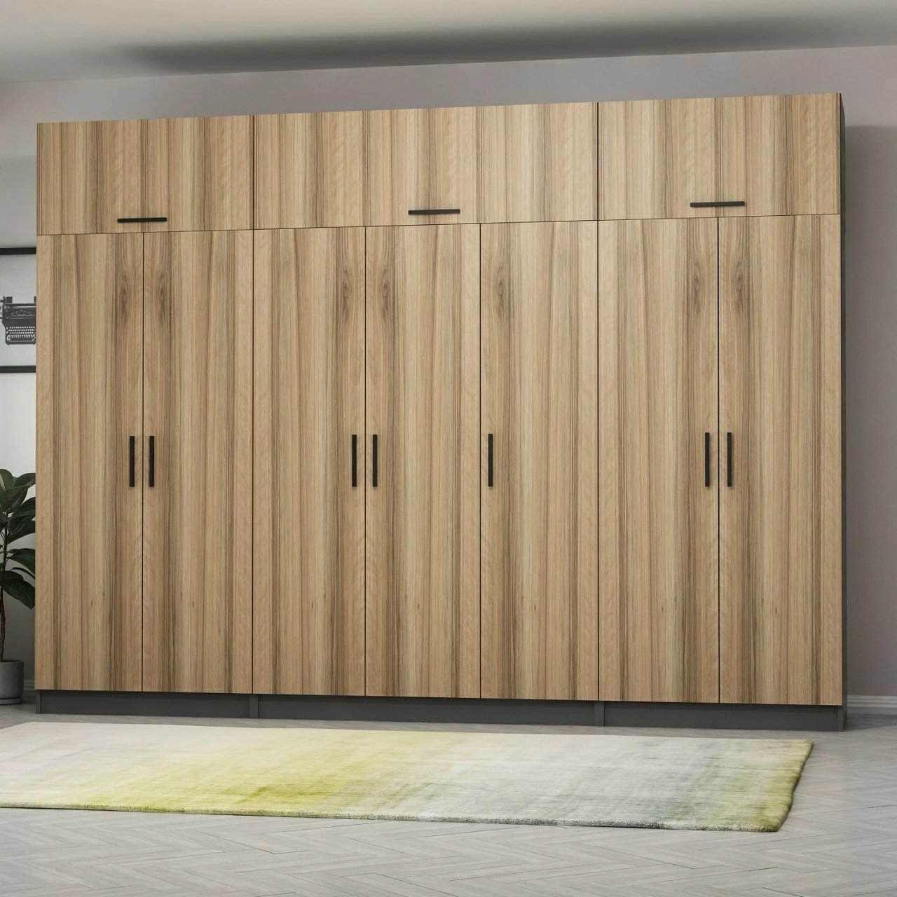 Dollap i madh Skye Decor, ngjyrë arre dhe antracit, 315x235x52cm, 13 pjesë