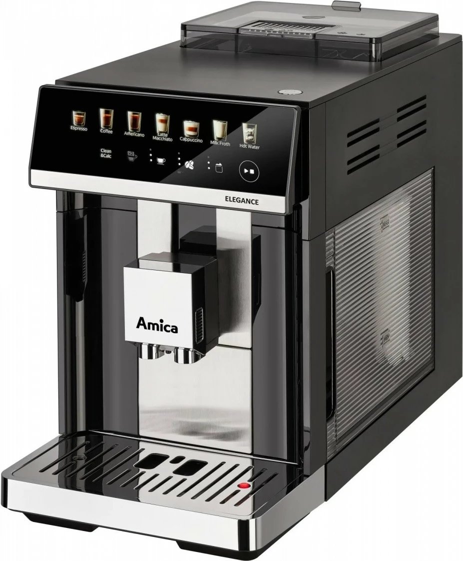 Aparat espresso, Amica Elegance CM 7011, 15 bar, 1725 W, mulli çeliku 5 nivele, depozitë ujit 1.8 L, depozitë kafeje 250 g, sistem qumështi, i zi