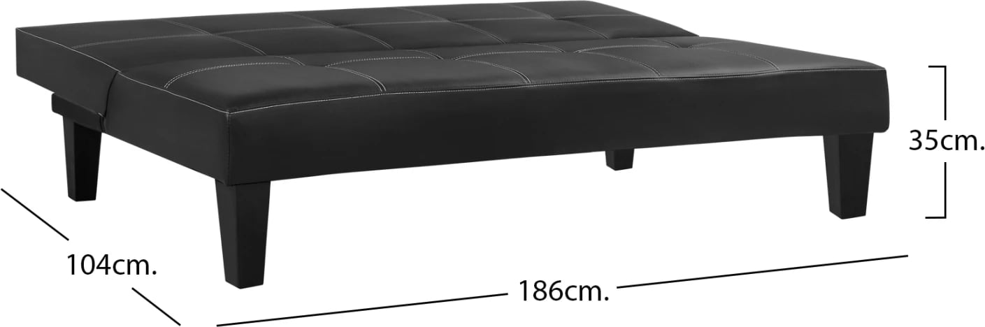 Divan/shtrat 3 vendësh, lëkurë PU e zezë, FH3002.02, 186x90x82