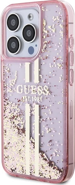 Mbështjellës Guess Liquid Glitter Gold Stripes për iPhone 15 Pro, Rozë Mbështjellës Guess Liquid Glitter Gold Stripes për iPhone 15 Pro, Rozë