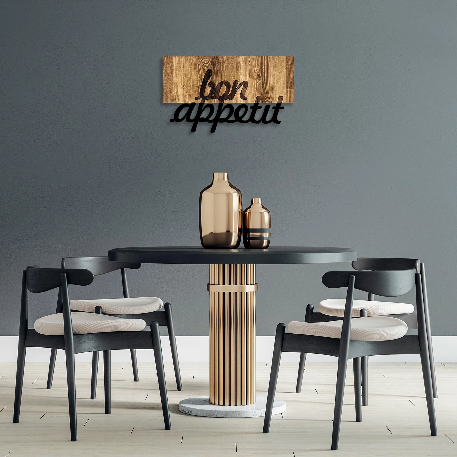 Aksesor dekorativ për mur, dru dhe metal, ngjyrë arre dhe e zezë, MA-309