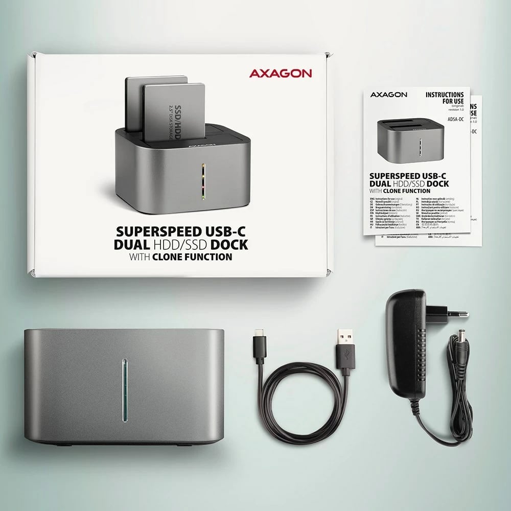 Stacion dokimi Axagon ADSA-DC, USB3.2 Gen1, 2x SATA 6G, hiri