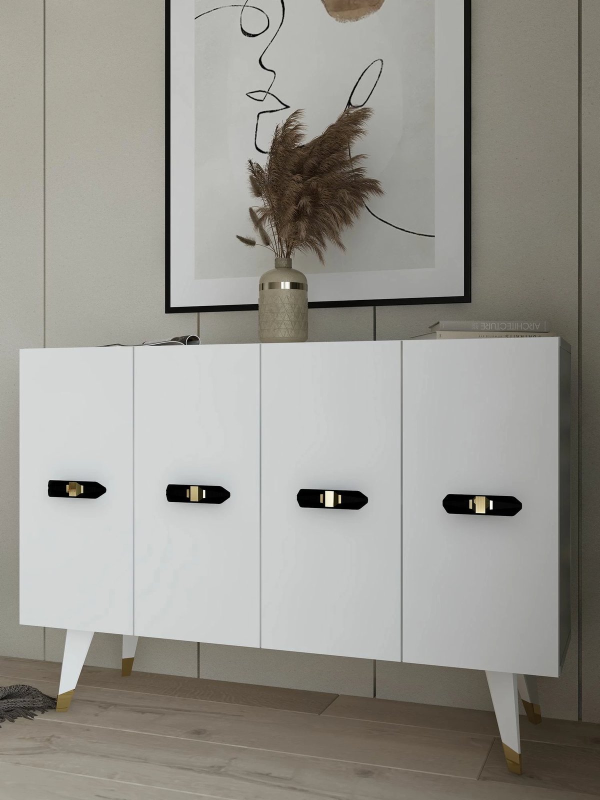 Konsol Skye Decor, Quart V, e bardhë me të artë