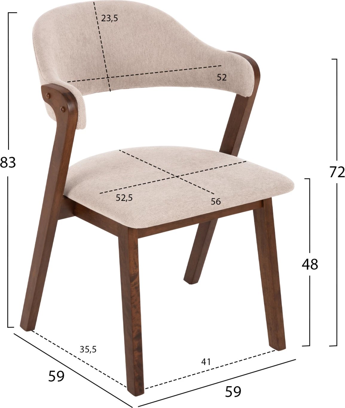 Karrige për ngrënie RIDER FH9734.02 dru gome ngjyrë arre-stof ecru 59x59x83Hcm., set prej 2 copë Karrige për ngrënie RIDER FH9734.02 dru gome ngjyrë arre-stof ecru 59x59x83Hcm., set prej 2 copë
