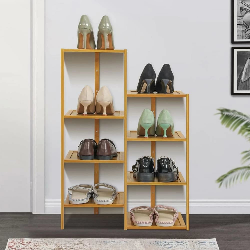 Raft këpucësh i dyfishtë Nextdeco, bambu, 8 ndarje