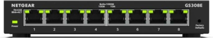 Switch Netgear GS308E, 8 porte Gigabit, i menaxhueshëm, i zi