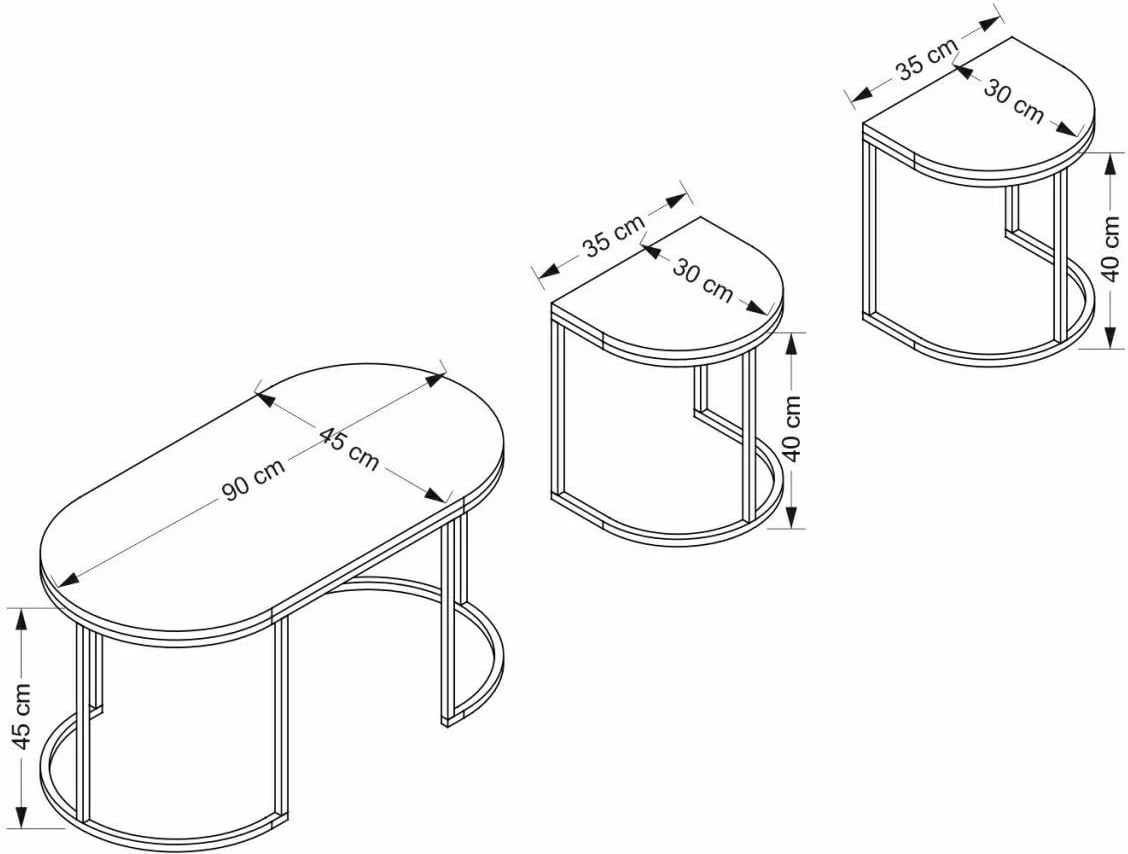 Set tavolinash të vendosshme Hanah Home, Dena, antracit dhe lis, 3 copë
