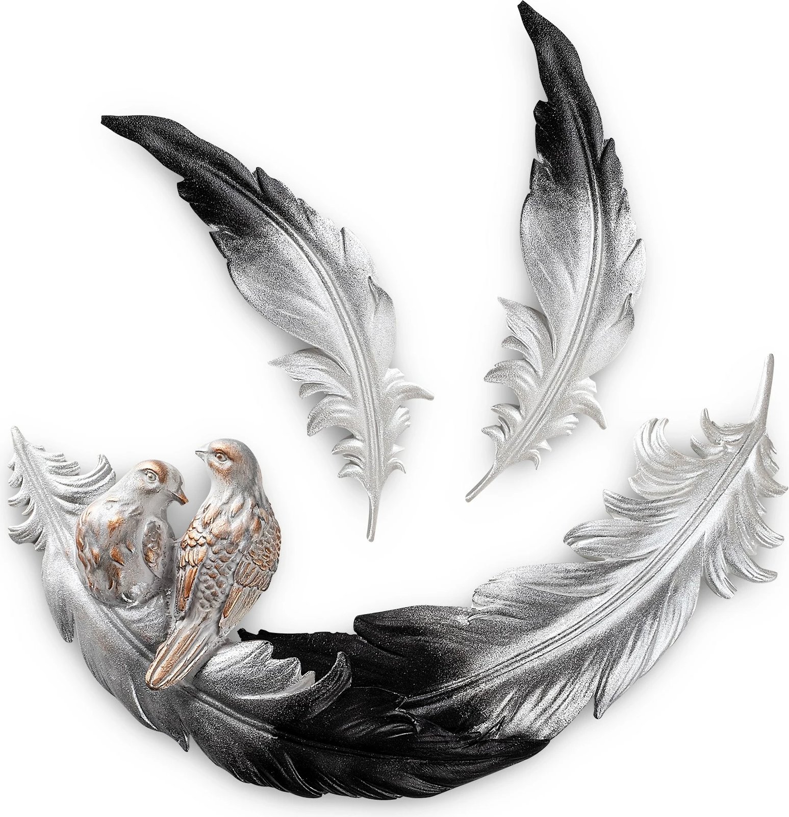 Aksesor dekorativ për mur, Love Birds, Aberto Design, 3 copë, ngjyrë e zezë dhe e bardhë