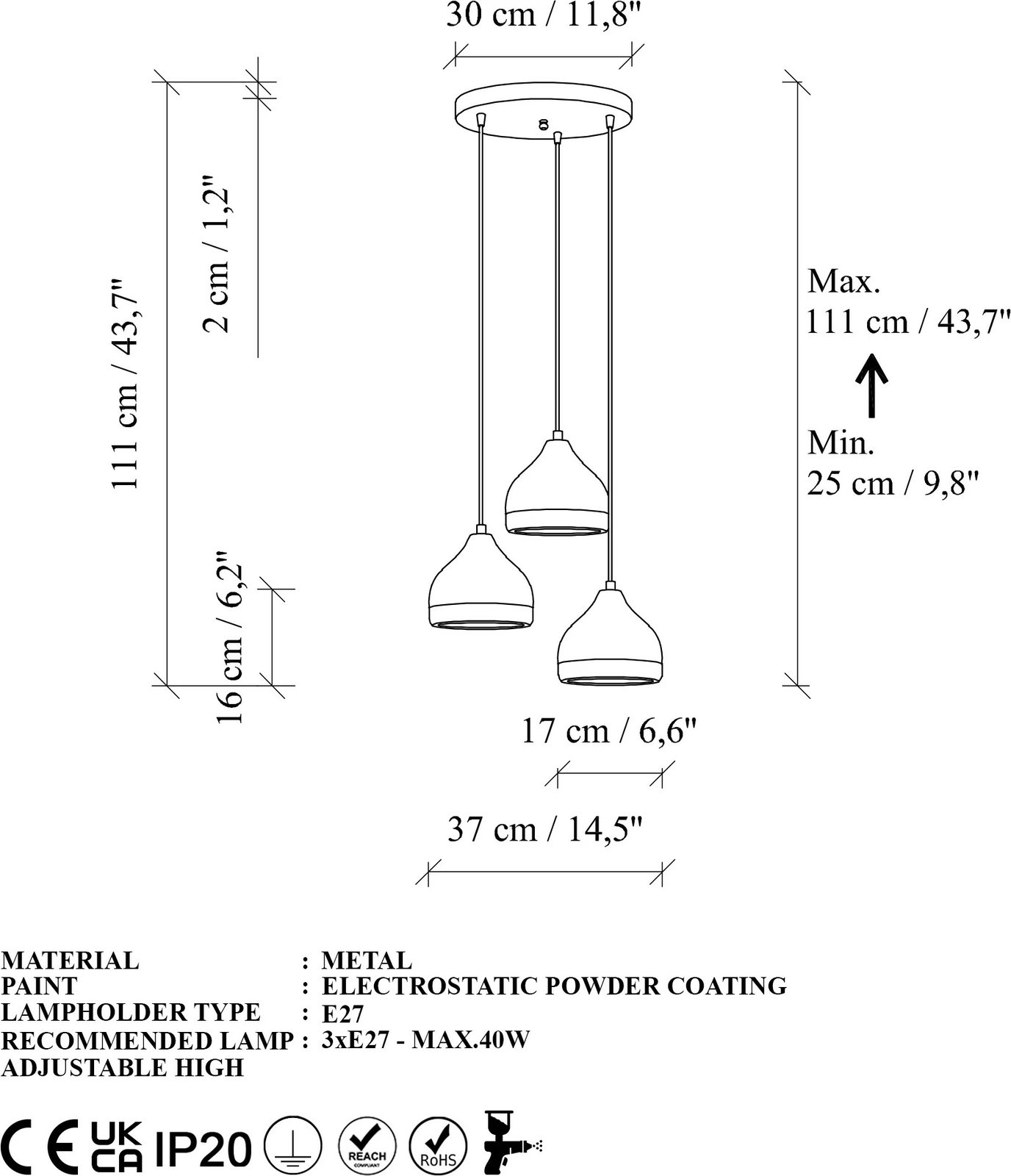 Llambë tavani Opviq Yildo, e zezë, M-6874