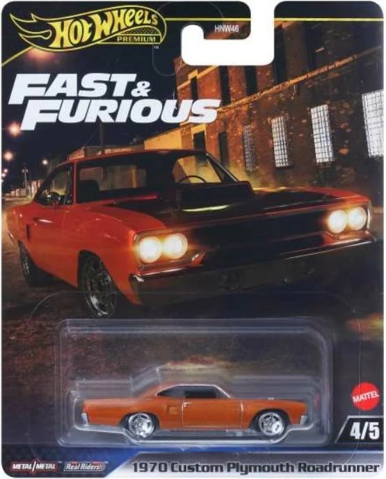 Makinë lodër metalike Hot Wheels Fast & Furious 1970 Plymouth Road Runner 1:64 portokalli