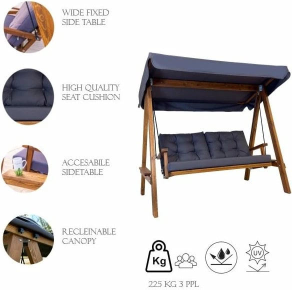 Karrige lëkundëse dyshe për kopsht, ngjyrë antracit, Skye Decor, Pera 2000