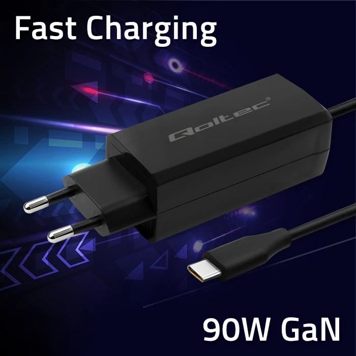 Karikues Qoltec 52420, 90W, GaN, USB-C 3.1, i zi