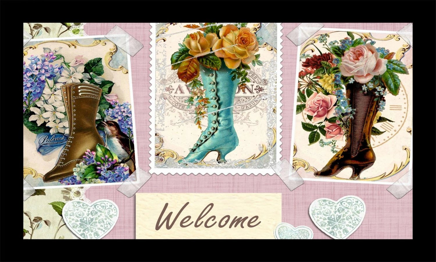Shilte hyrëse PVC Aberto Design, çizme me lule, shumëngjyrëshe, 45x70cm