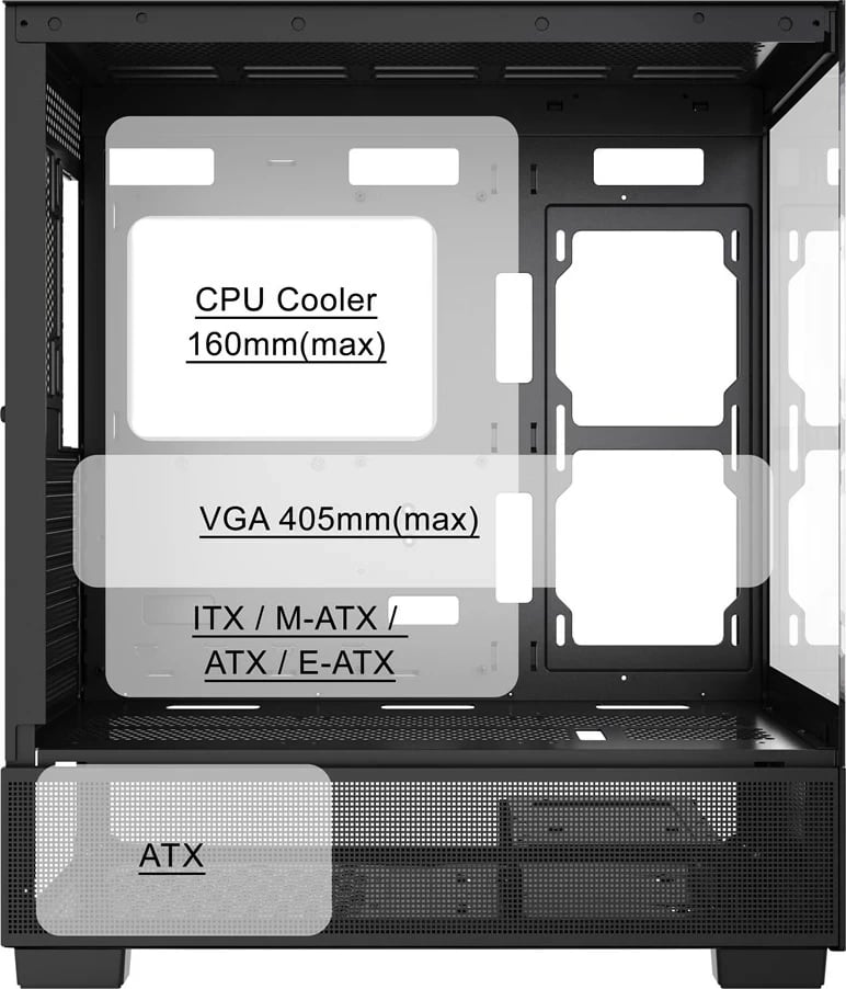 Kasë gaming Gembird Fornax X550, ATX, 2x USB 3.2, 1x USB Type-C, e zezë