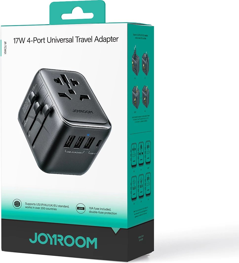 Adapter udhëtimi universal Joyroom JR-TCW01, 17W, 4 porta USB, i zi