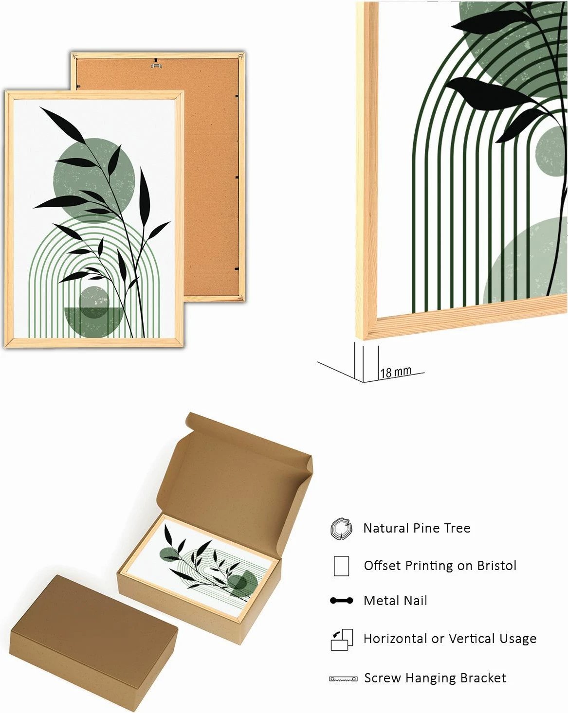 Pikturë dekorative me kornizë MDF (3 copë), Wallity, Myk3005-1