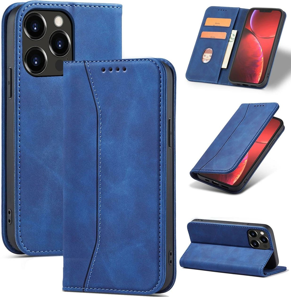 Mbështjellës Hurtel Magnet Fancy Case për iPhone 13 Pro Max, me portofol, mbajtës, kaltër