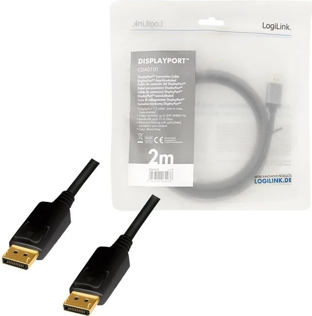 Kabllo DisplayPort LogiLink CDA0101, 2m, 4K/60 Hz, e zezë