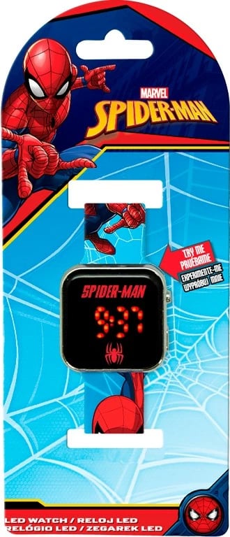 Orë dore LED Kids Euroswan Spiderman SPD4987, për djem, Blu e Kuqe