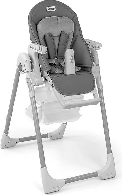 karrige e lartë për fëmijë, Milly Mally Bueno, 7 nivele lartësie, shpinore 5 pozicione, tabaka e heqshme, deri 15 kg, gri