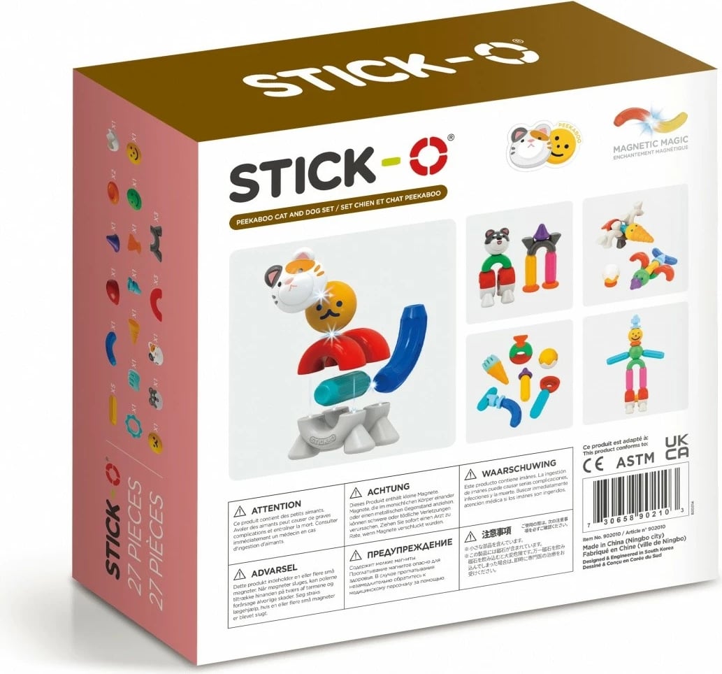 Set lodrash magnetike Magformers Stick-o Cat and Dog, 27 pjesë, për fëmijë, shumëngjyrëshe