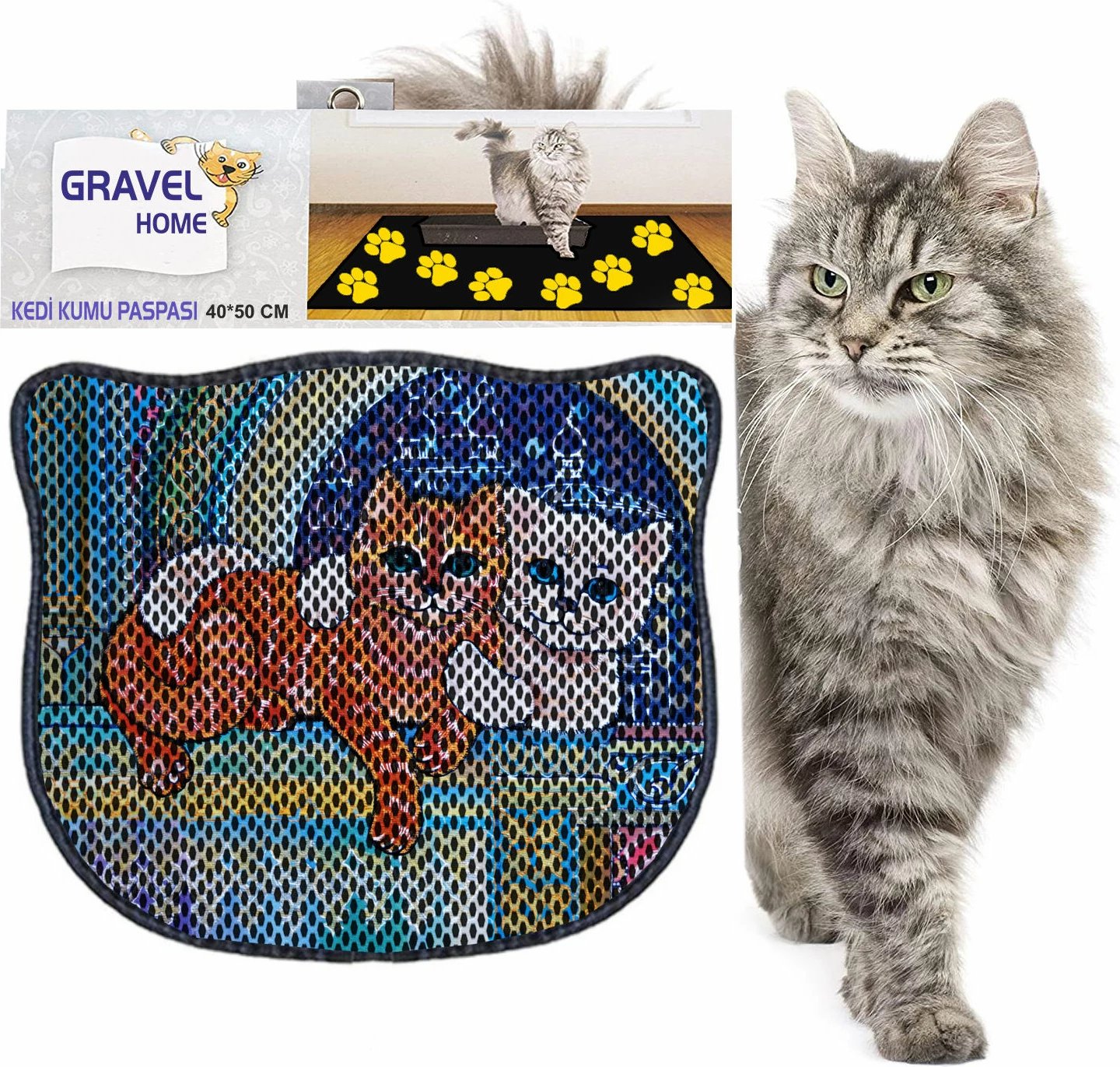 Tapet për rërë mace, shumëngjyrësh, Paws & Whiskers, Kdkafa0114, 40x50cm