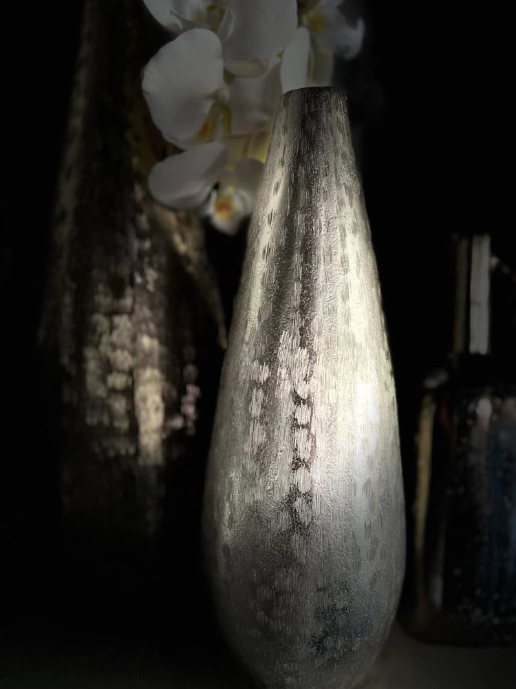 Vazo DROP, alumin, ngjyrë argjendi, 13x13x36cm