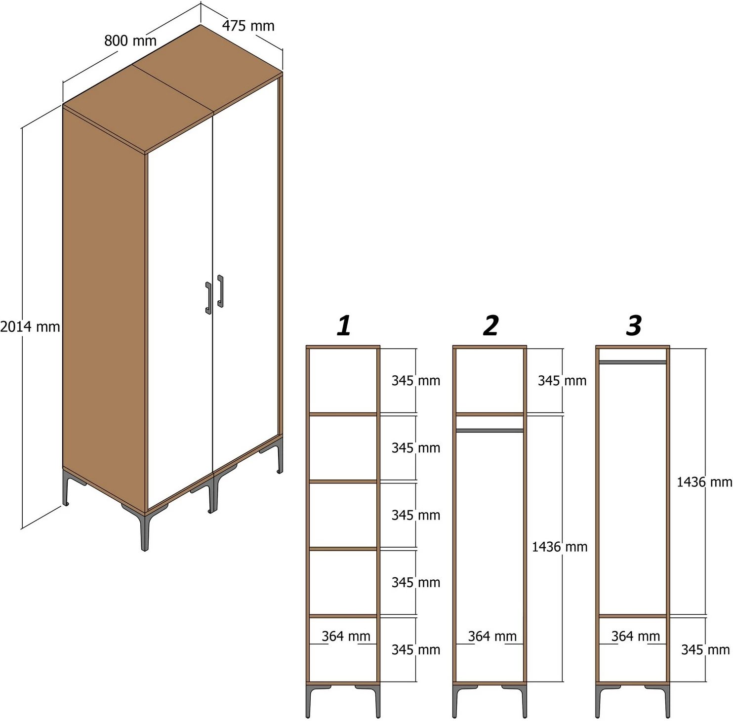 Dollap rrobash Skye Decor, Kumsal RS, ngjyrë arre dhe antracit