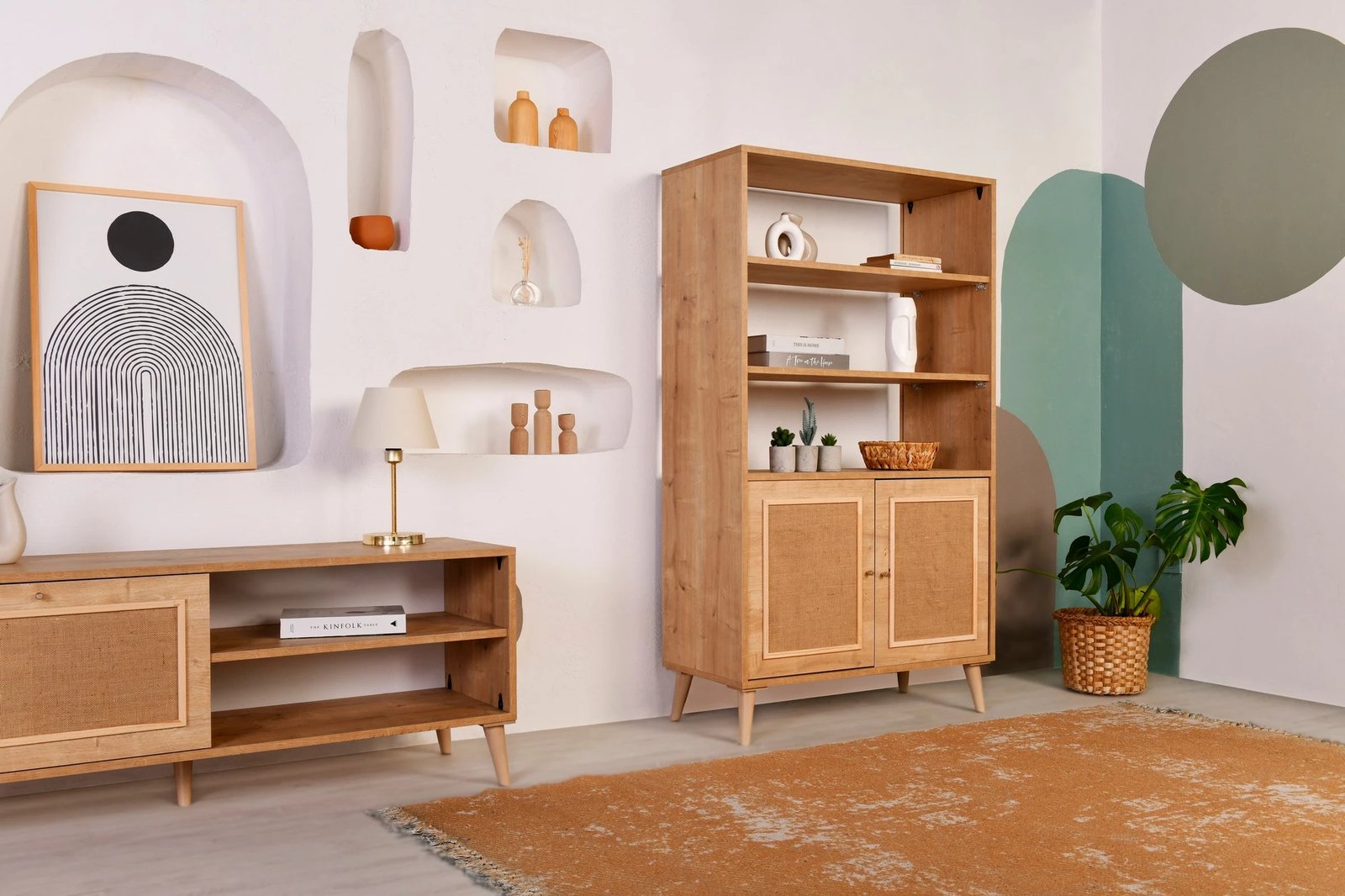 Raft librash Skye Decor, dru panje, pëlhurë jute, 40x90x110cm