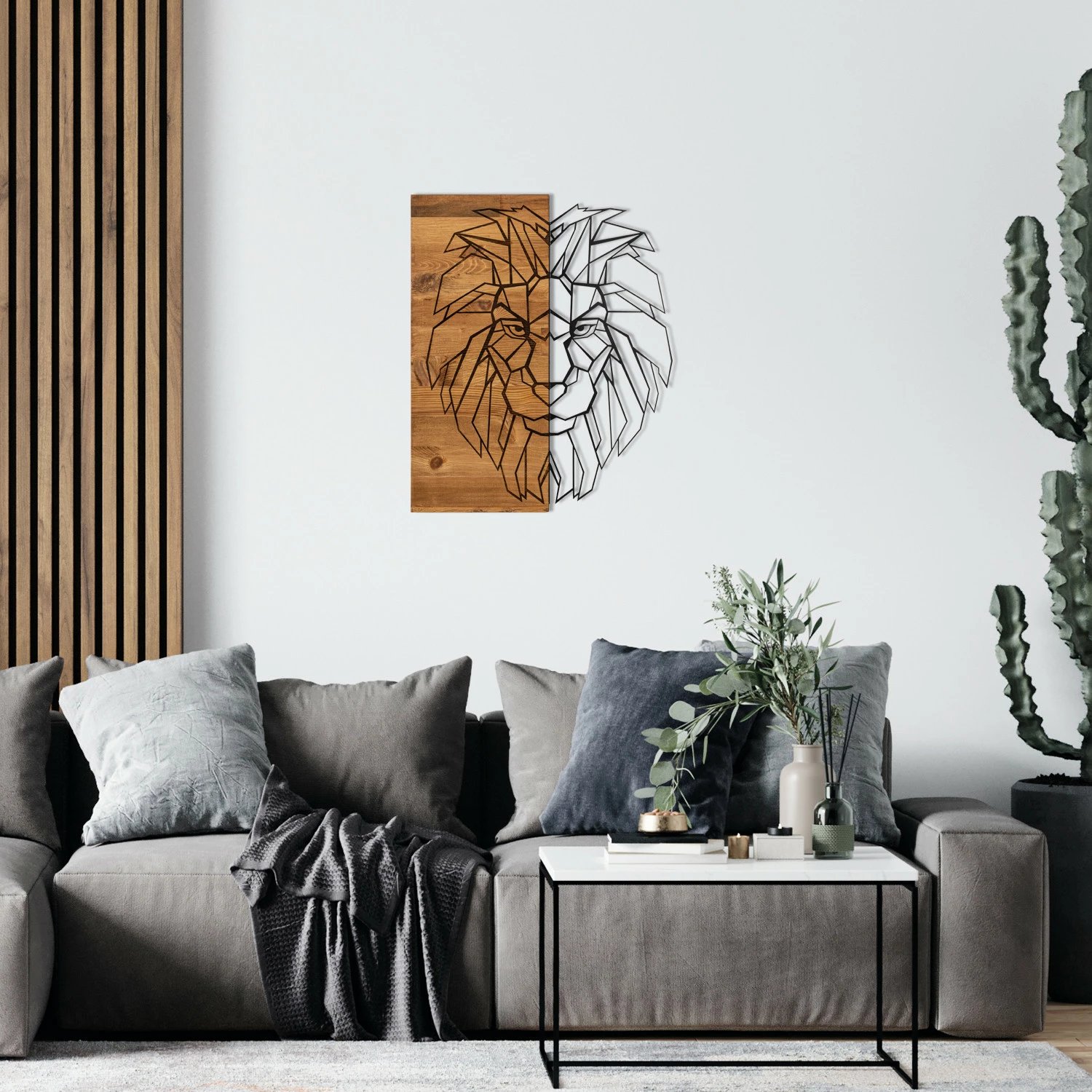 Aksesor dekorativ prej druri për mur, Wallity, Kıng1, ngjyrë e zezë dhe arre, 47.5x58cm