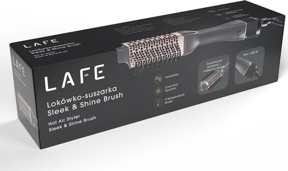 Furçë tharëse dhe ondulues, Lafe Sleek & Shine Brush LAFLOK47460, 1200W, 3 temperatura, 2 shpejtësi, jonizim, cool shot, Black/Sand Pink