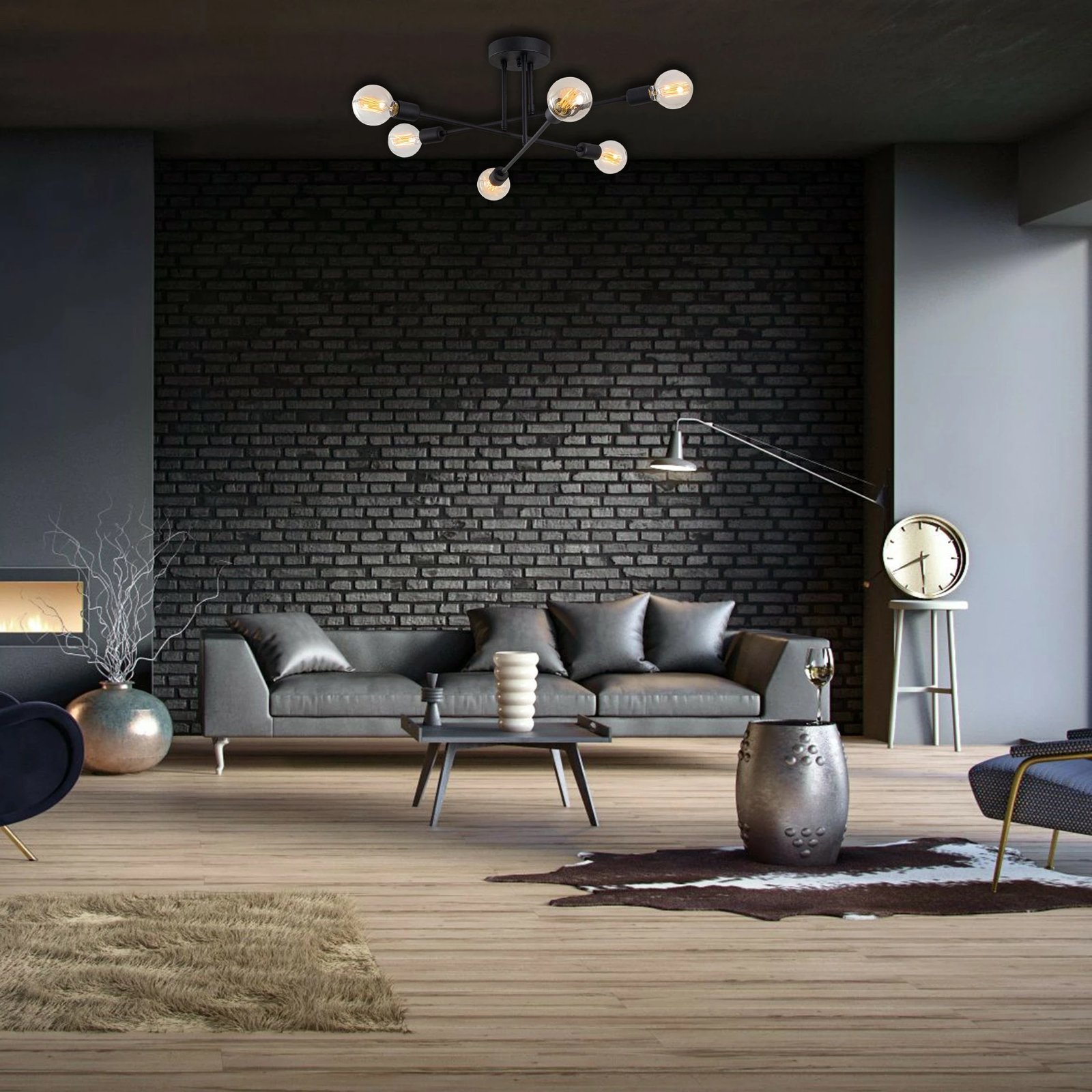 Llambë tavani Opviq, Flower - 174-AV, ngjyrë e zezë, 64x64x30 cm