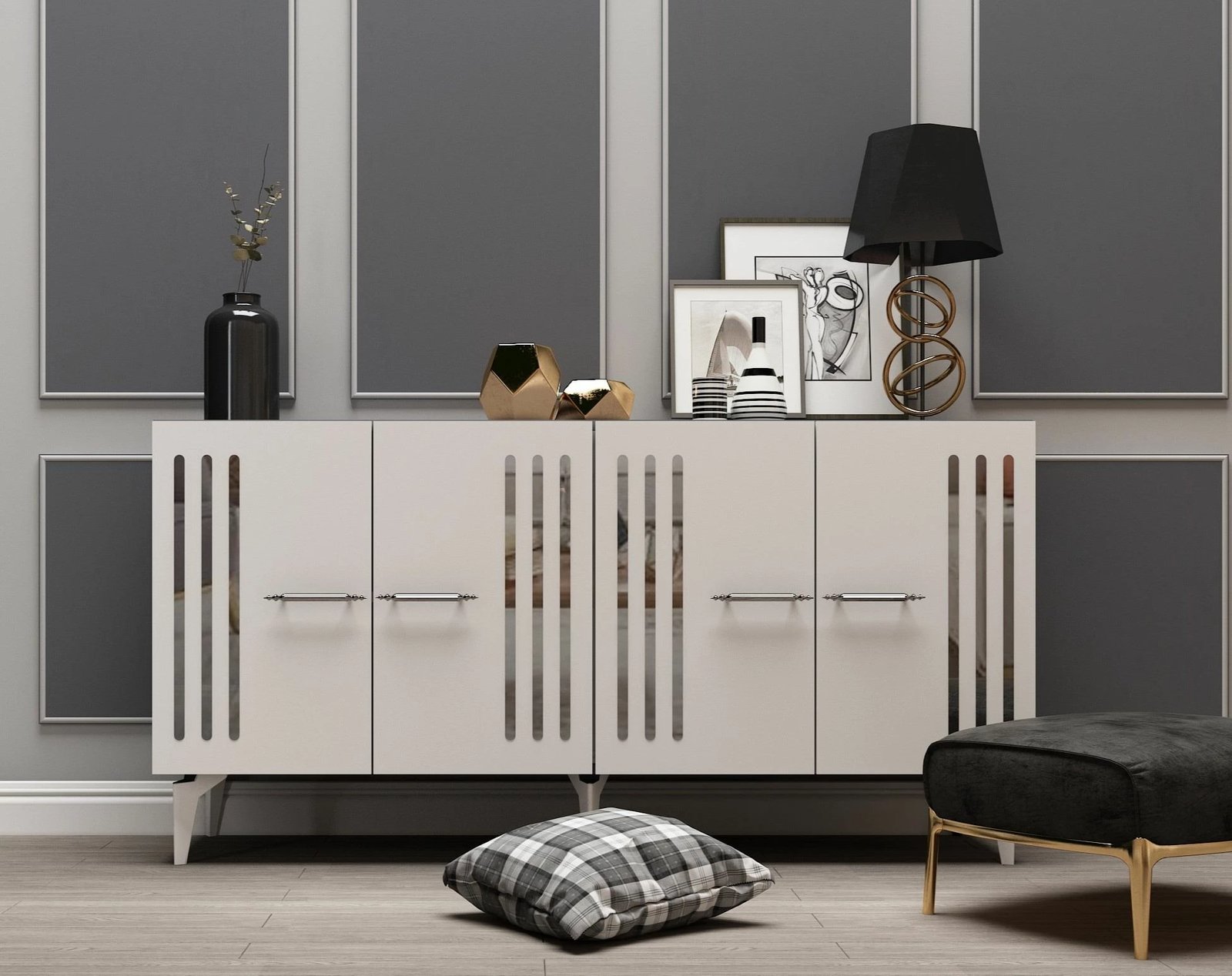 Konsol Skye Decor, Junes, e bardhë, argjend