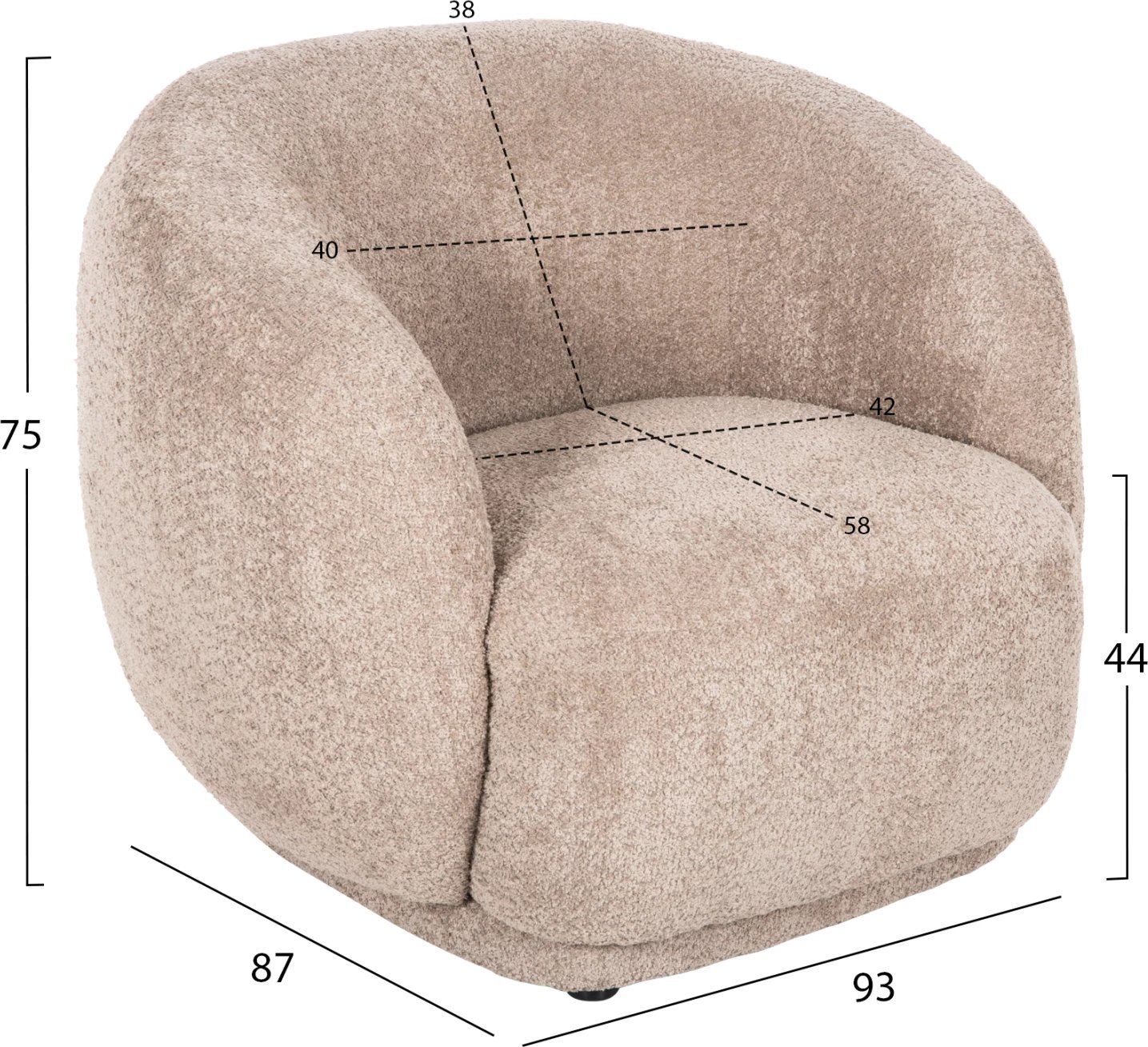 Fotelje KARPEN FH9600.08, pëlhurë boucle bezhë, 93x87x78H cm.