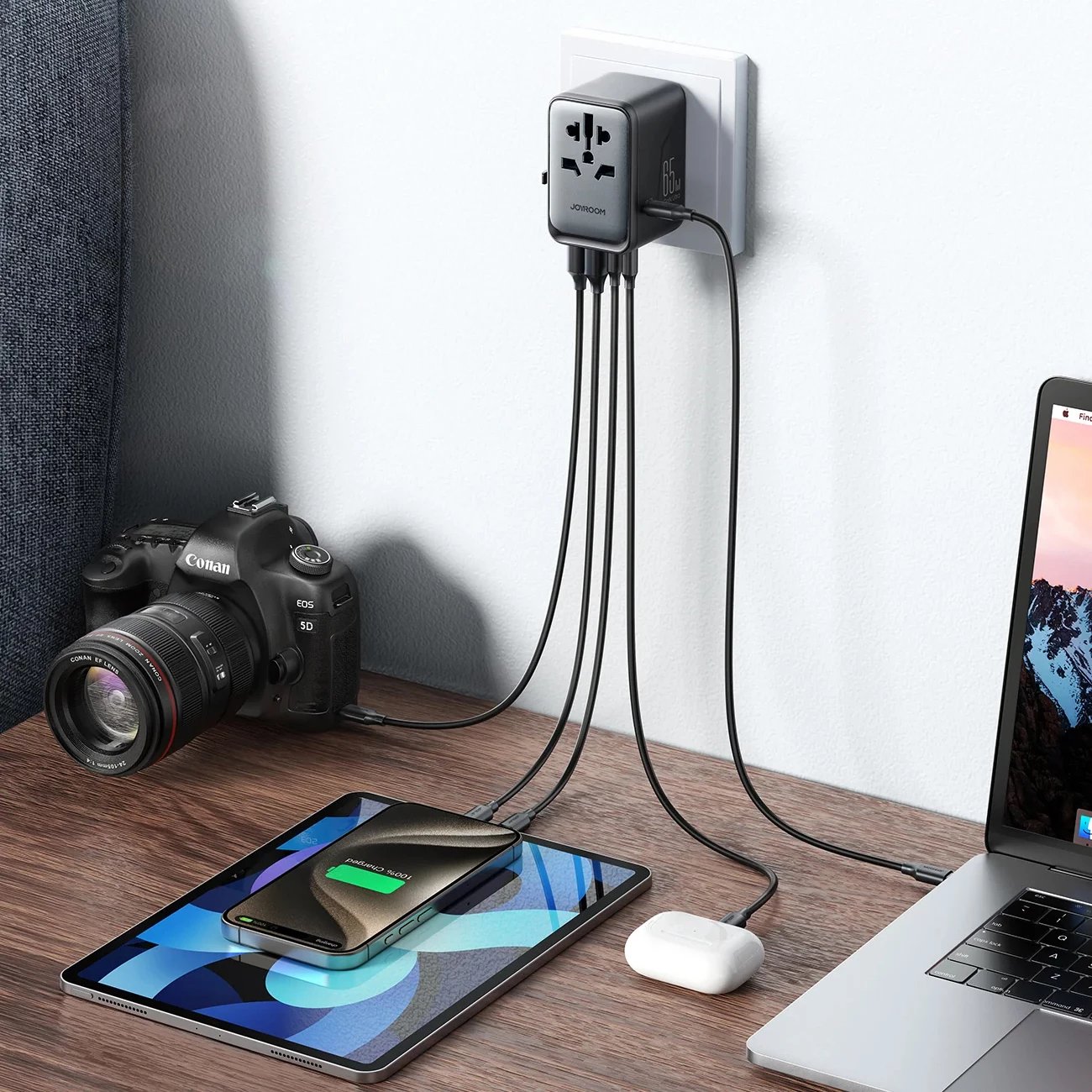 Adapter udhëtimi universal Joyroom JR-TCW02, 65W, 3x USB-C, 2x USB-A, i zi