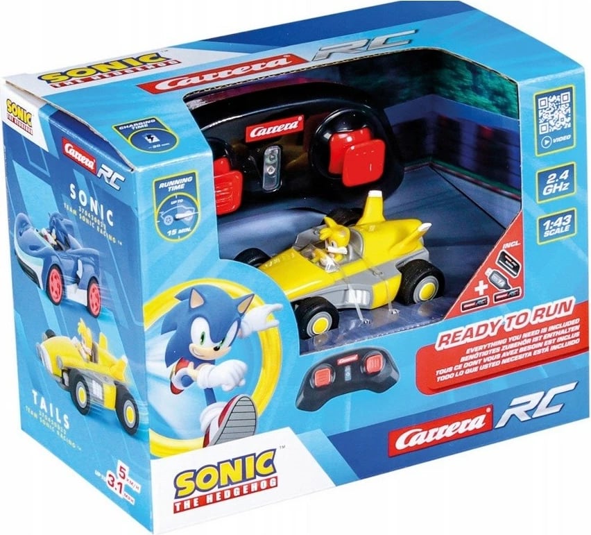 Makine RC Carrera Team Sonic Mini RC Tails 1:43, e verdhë