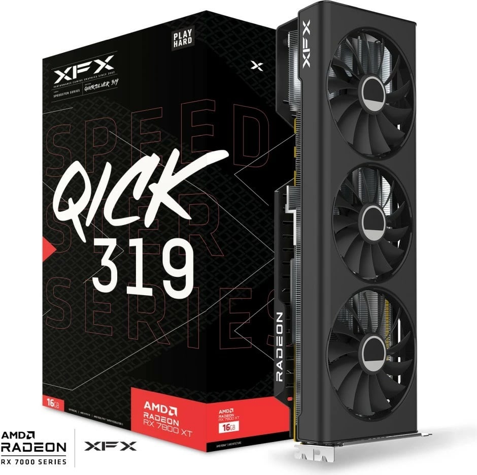 Kartelë grafike XFX RX 7800 XT 16GB, 3 ventilatorë, e zezë