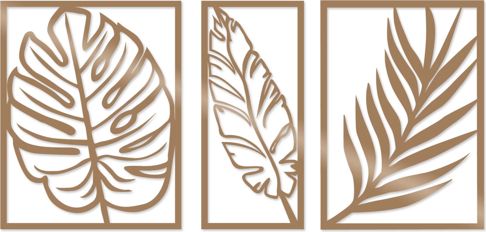 Aksesor dekorativ muri prej metali, gjethe, ngjyrë bakri, 80x38cm