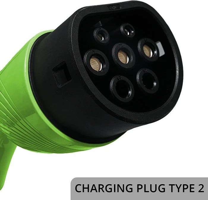 Karikues mobil EV, Qoltec 52434, Type 2, 3.5kW 230V, 8-16A, LCD/LED, kabllo 5m, IP65, zi/jeshile