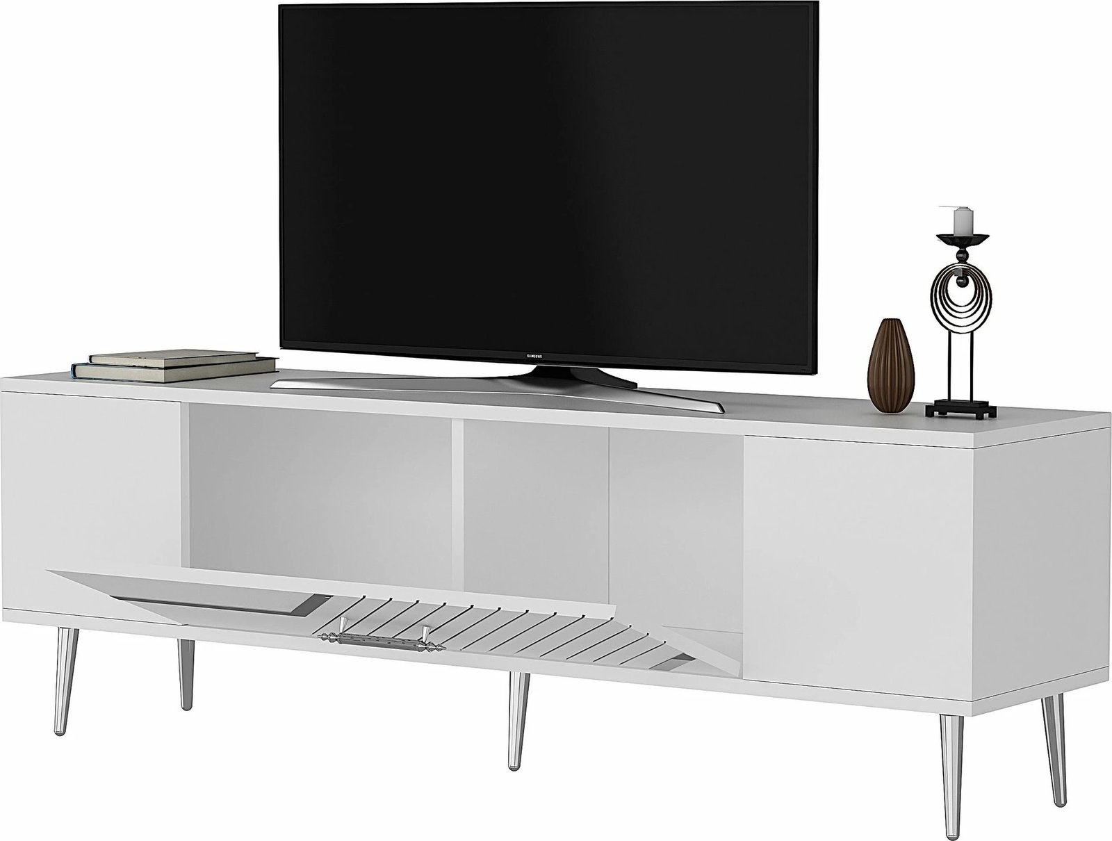 Komodë TV Skye Decor, e bardhë, argjend